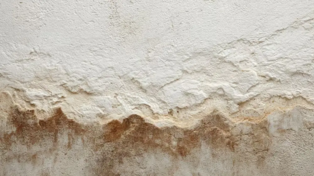 Brown tide line left on a wall by water